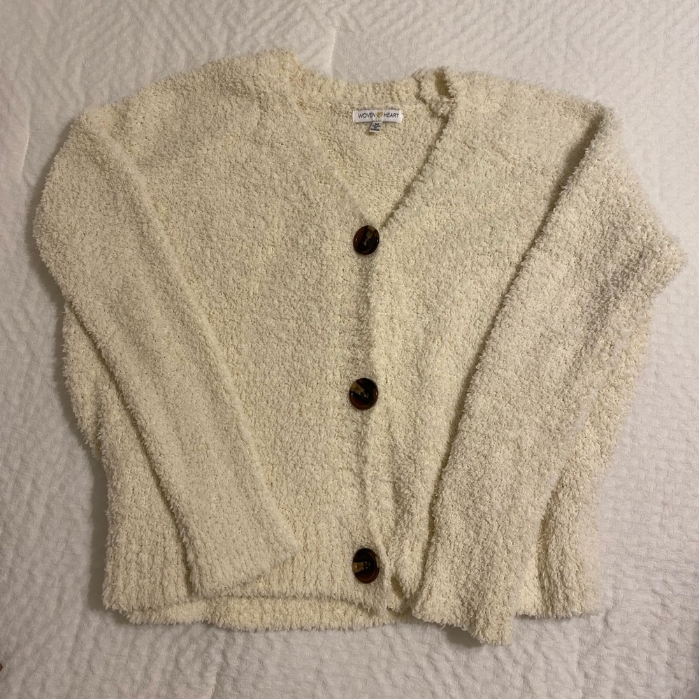 White Woven Heart Oversized Sweater